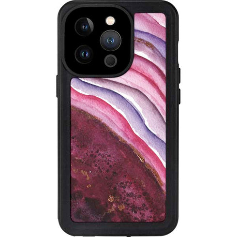 Plum Watercolor Geode iPhone 15 Pro Waterproof Case